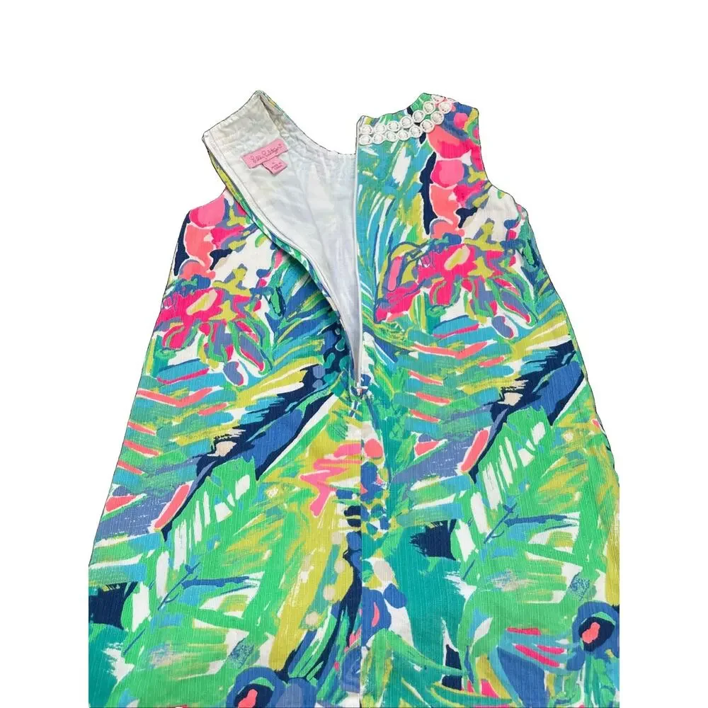Lilly Pulitzer Girls Coral Reef Print Shift Dress Size 5 Scalloped Lace